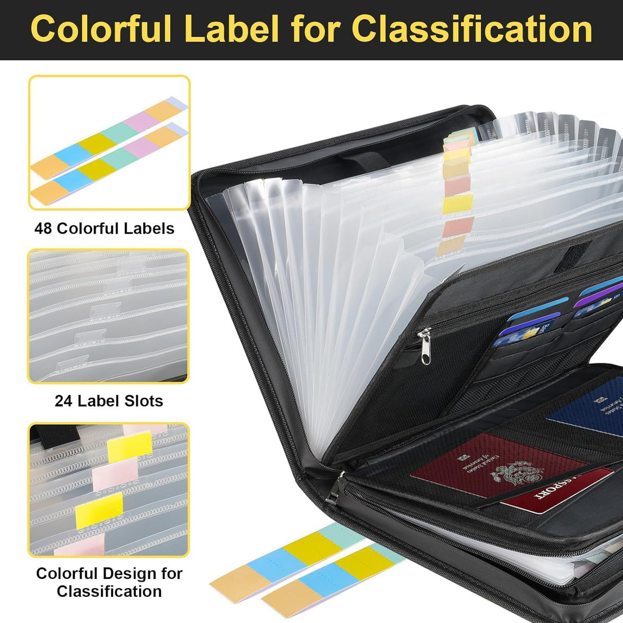 Fireproof & Waterproof Expanding File Folder Organizer with Zipper - Large Capacity Document Safe Bag(Silver zipper handle model)