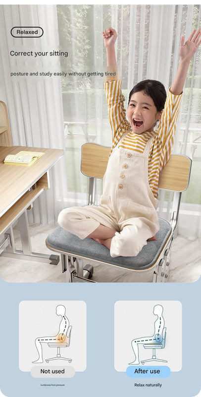 Memory Foam Student Seat Cushion - Pressure Relief, Non-Slip with Adjustable Straps for Healthy Posture(Rocket Gray 36x34cm)