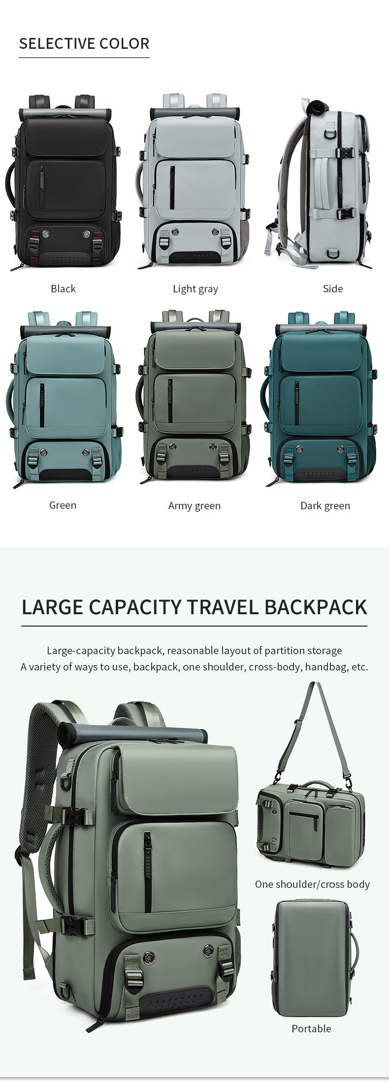 4-in-1 Convertible Travel Backpack & Briefcase - Large Capacity, 16" Laptop Compartment, USB Port(Dark Green)