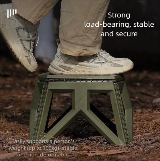 Black Portable Folding Stool - Compact Lightweight Plastic Step Stool for Camping, Fishing, Kids, and Home Use