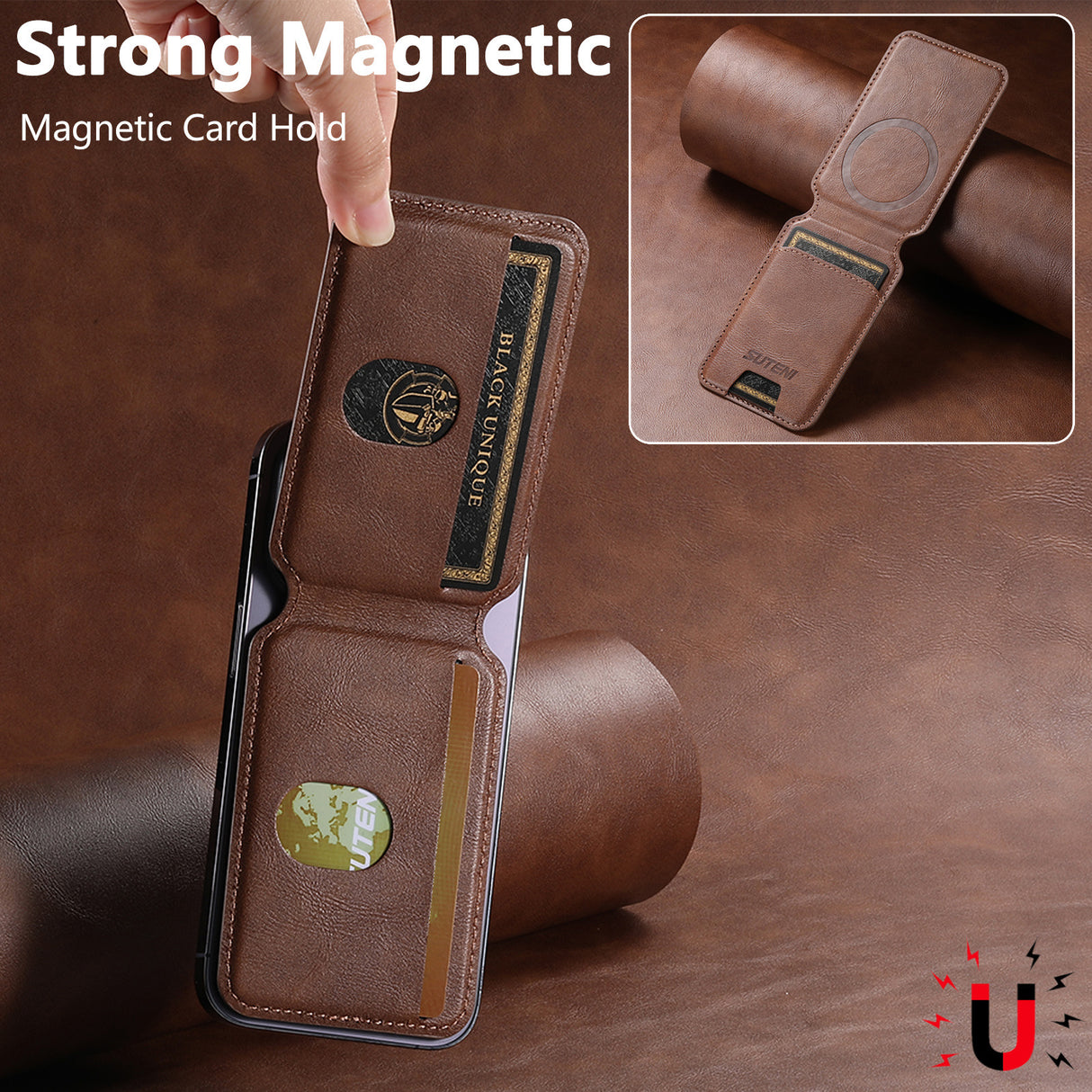 Navy Blue Slim Magnetic Wallet with Kickstand for MagSafe - PU Leather Card Holder