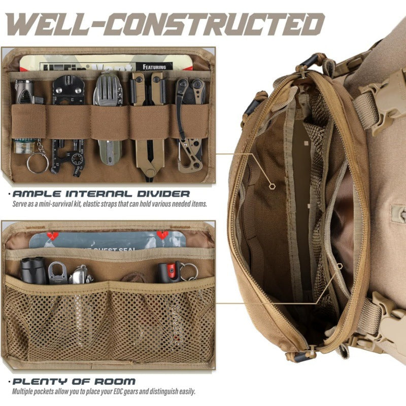 Black Minimalist Tactical Chest Rig - Lightweight Recon Pouch with Laser-Cut MOLLE & Quick-Release Buckles