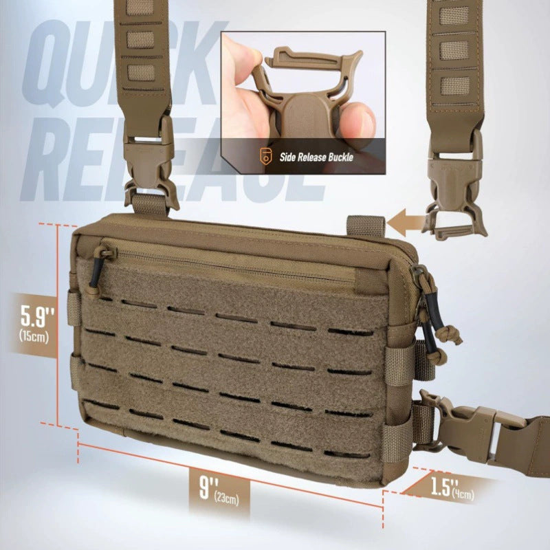 Khaki Minimalist Tactical Chest Rig - Lightweight Recon Pouch with Laser-Cut MOLLE & Quick-Release Buckles