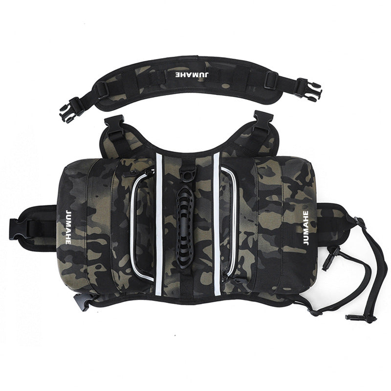 Camuflaje Saddle Bag Dog Backpack - Adjustable Harness Pack for Hiking, Camping & Travel with Medium to Large Dogs