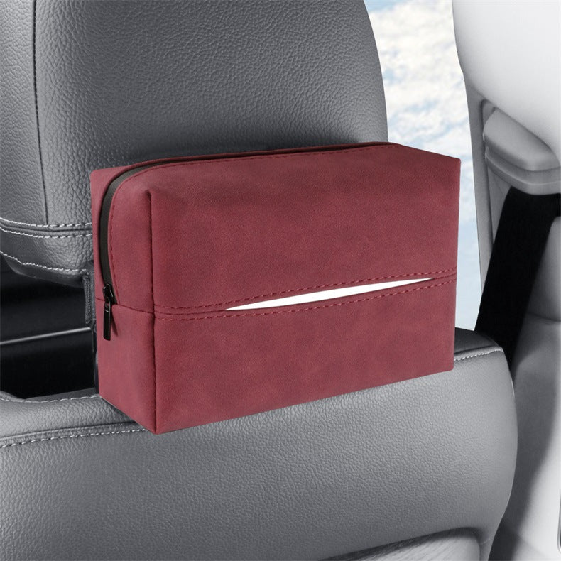 Red 2-Pack Luxury Faux Suede Car Tissue Box - Visor Clip & Strap for Armrest or Seat Back