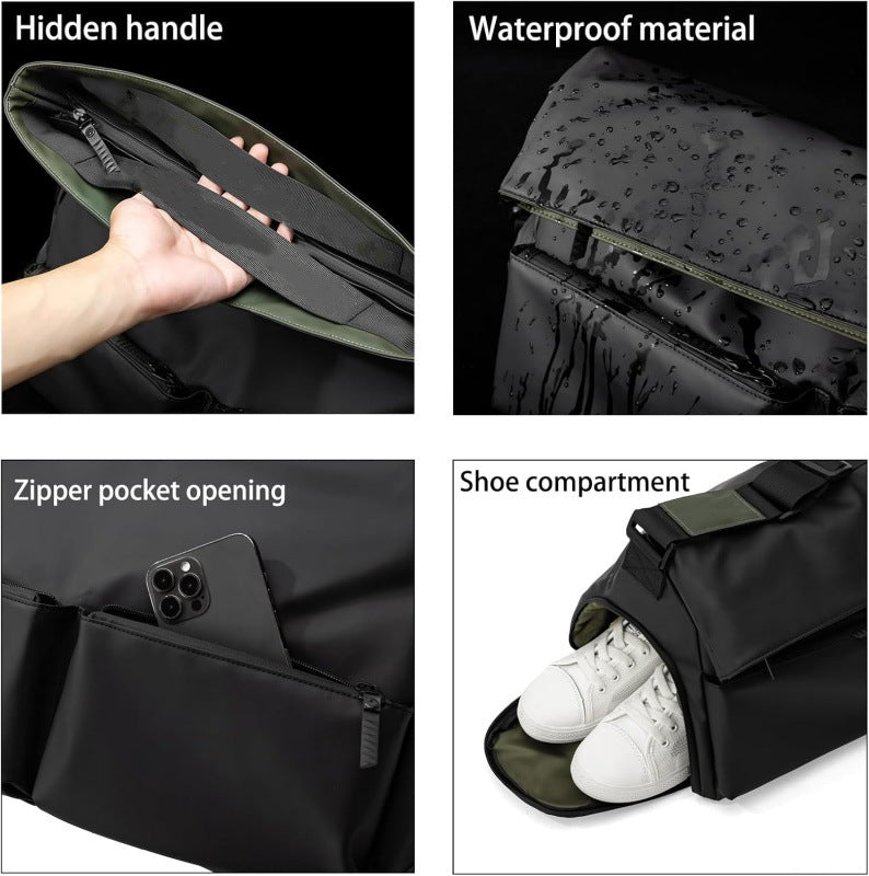 Silver Large Capacity Waterproof Tote Bag - Convertible Crossbody Messenger for Gym, Travel & Work