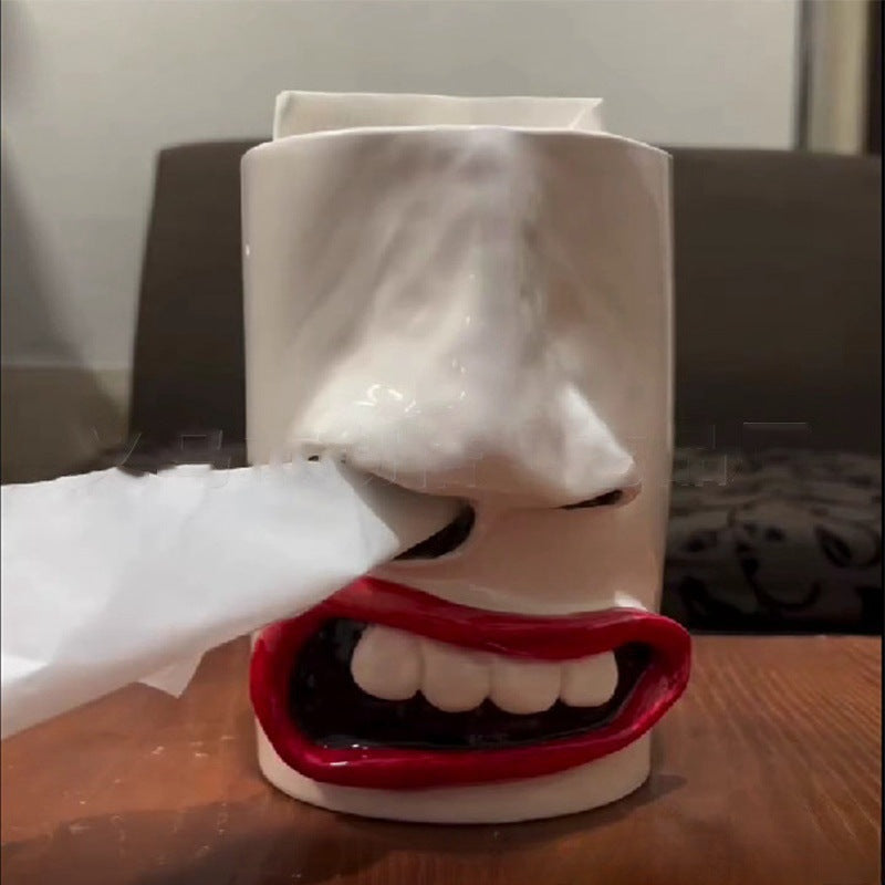 Quirky Face Tissue Box Holder - Funny Novelty Resin Dispenser for Gag Gifts & Fun Decor