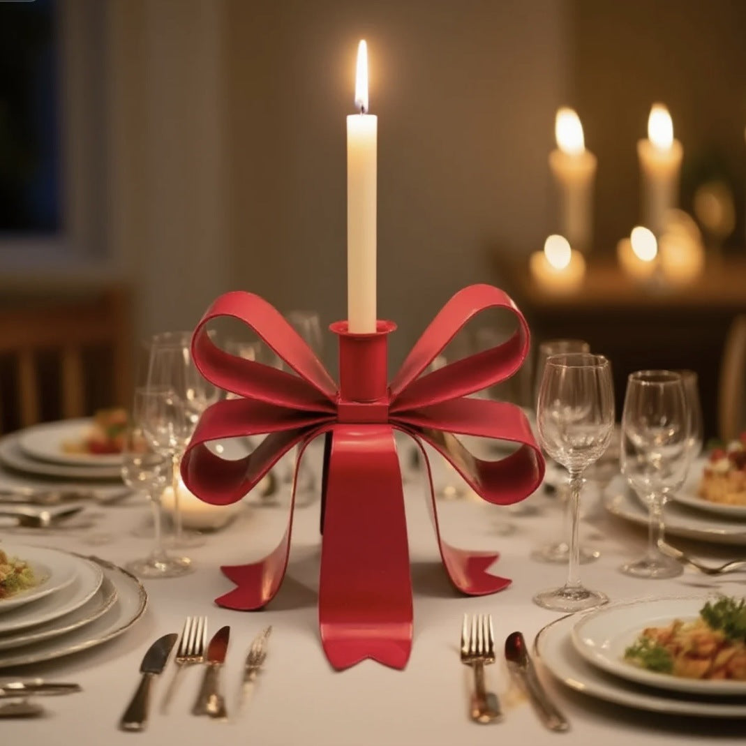Bowknot Iron Art Candlestick - Creative Desktop Decoration, Candlelight Dinner, Christmas & Valentine's Day Candle Ornament