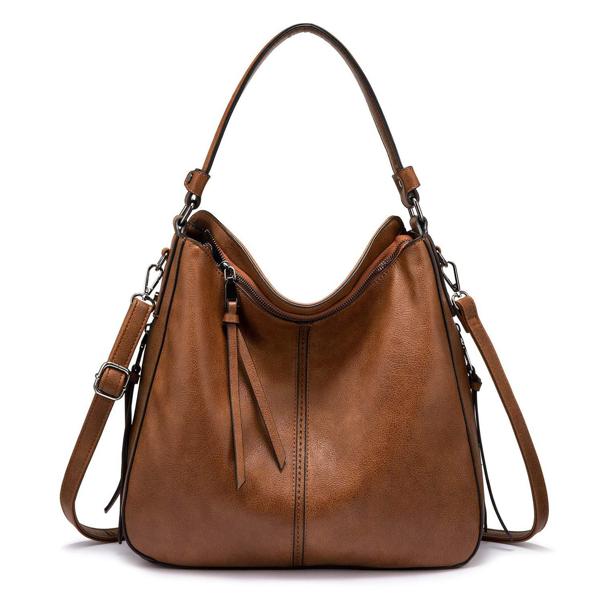 Brown Foreign Trade Fashion Large Capacity Handbag - European & American Casual Crossbody Bag, Solid Color Zipper Women's Shoulder Bag