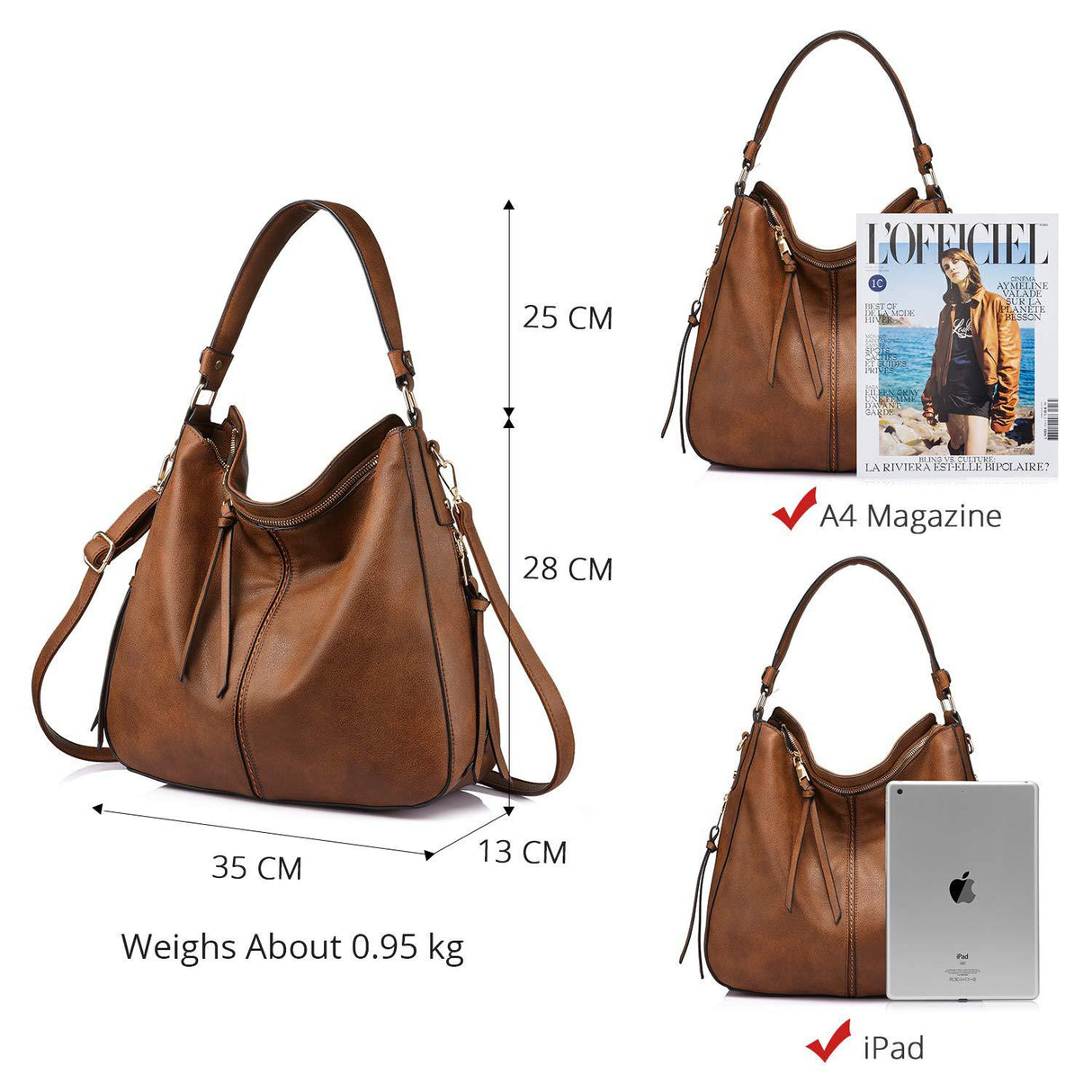 Brown Foreign Trade Fashion Large Capacity Handbag - European & American Casual Crossbody Bag, Solid Color Zipper Women's Shoulder Bag