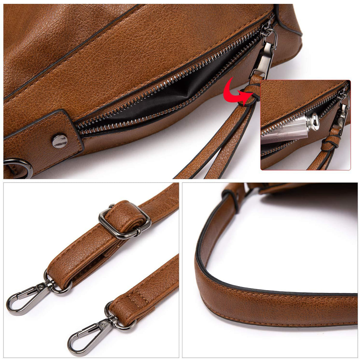 Brown Fashion Large Capacity Handbag - European & American Casual Crossbody Bag, Solid Color Zipper Women's Shoulder Bag