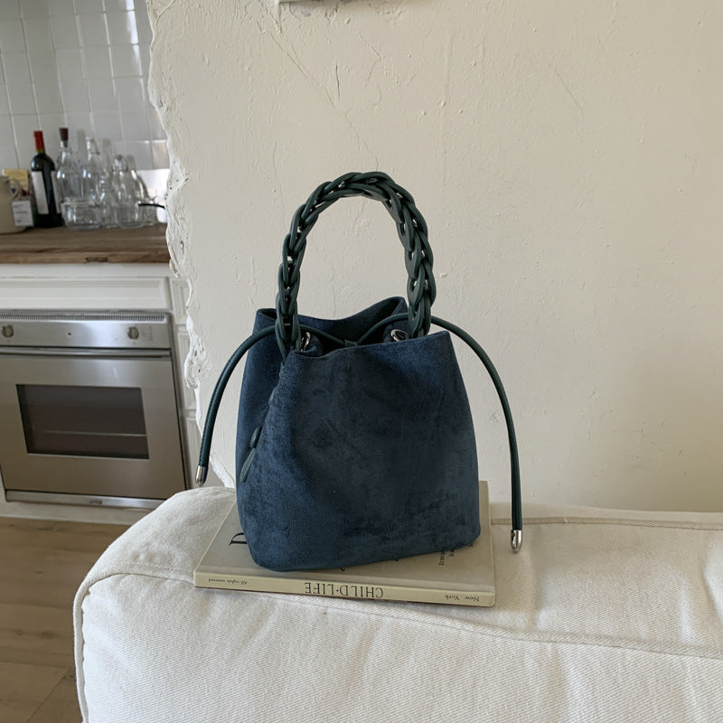 Blue Retro Maillard Brown Mini Bag - 2025 New Casual Versatile Women's Crossbody & Exquisite Braided Handle Bucket Bag (15x12x14 cm)