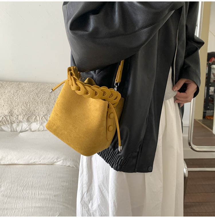 Yellow Retro Maillard Brown Mini Bag - 2025 New Casual Versatile Women's Crossbody & Exquisite Braided Handle Bucket Bag (15x12x14 cm)