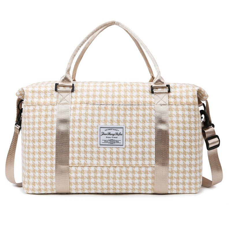 Khaki Expandable Large Capacity Travel Bag - Short Trip Duffle with Trolley Sleeve, Maternity & Gym Storage (47x17x30 cm)