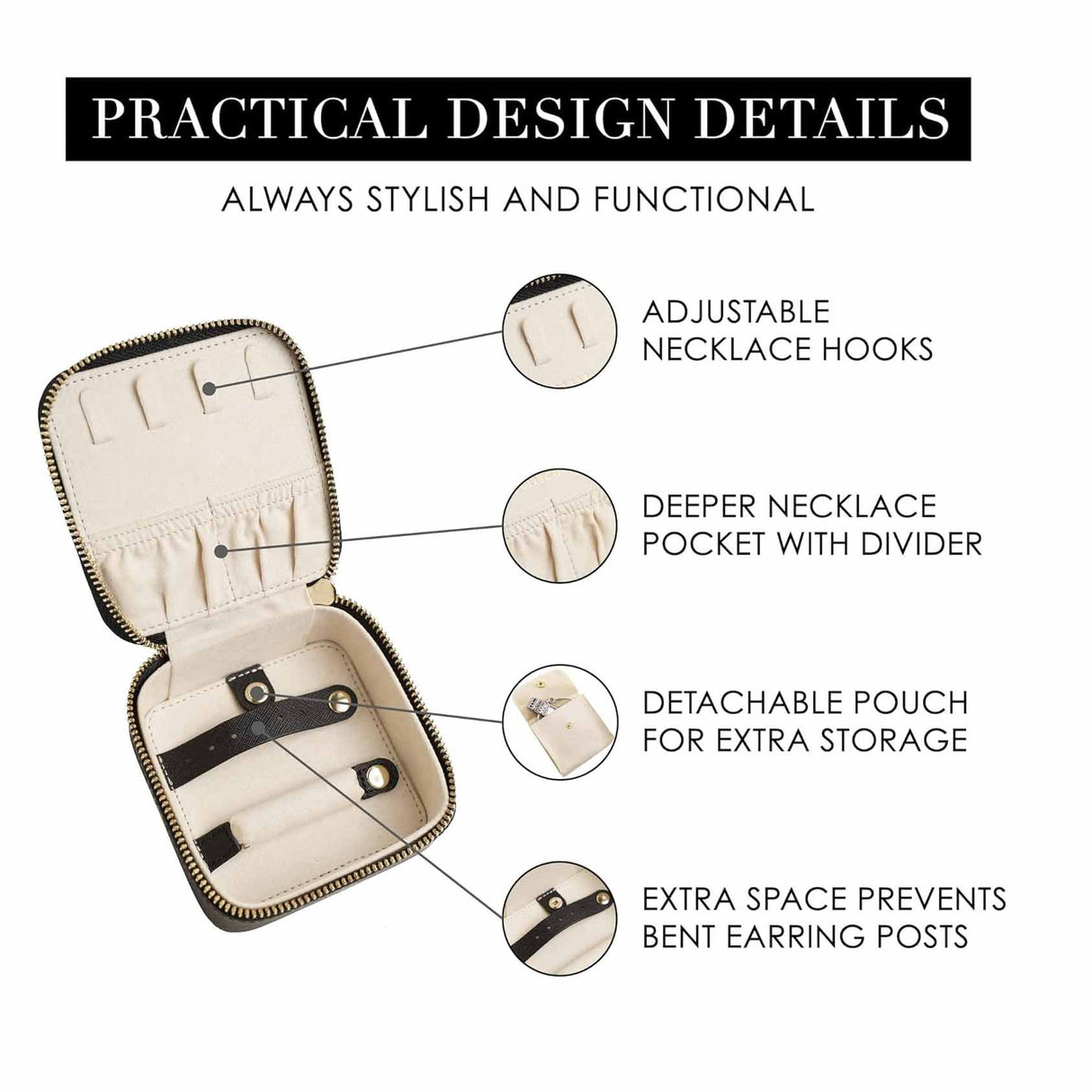 Brown "Small But Mighty" Leather Jewelry Box - Portable Organizer for Earrings, Necklaces, Rings & More (4x4x2 inches)