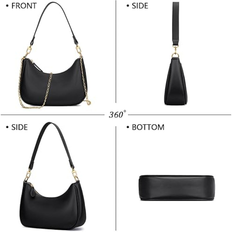 Women's Retro Shoulder Bag Classic 90s Style Underarm Purse Faux Leather Crescent Hobo Handbag with Zipper for Daily Use and Evening