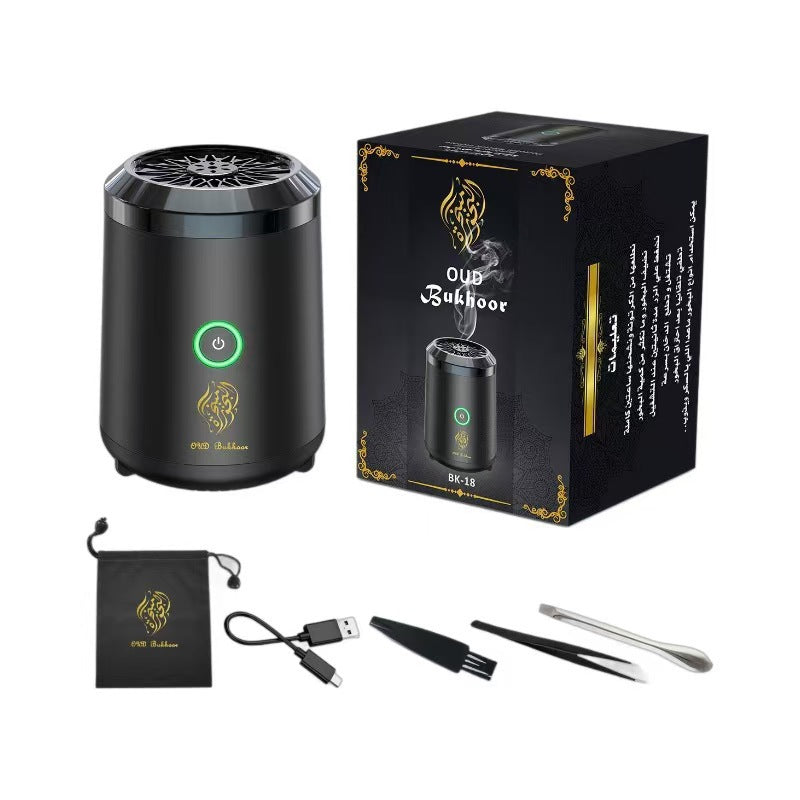 Portable Electric Oud Bukhoor Incense Burner with Speaker - USB Rechargeable Aroma Diffuser for Car and Home - Fits Australian Cup Holders - 98mm
