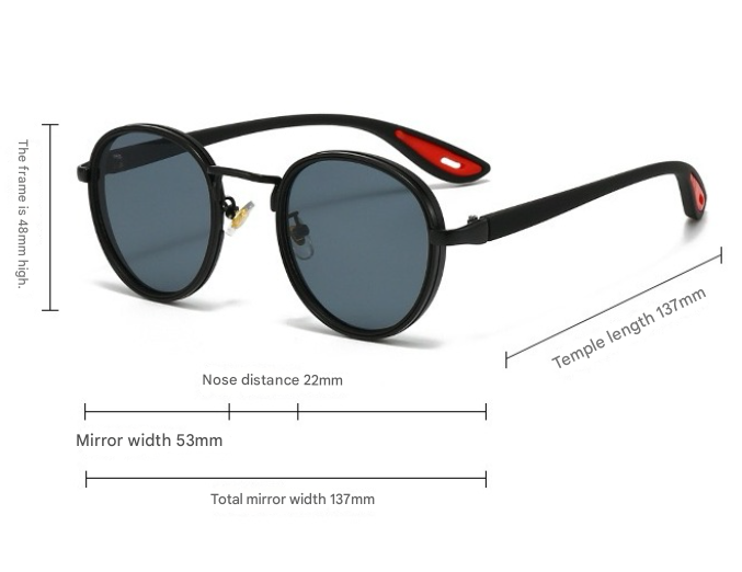 Black-rimmed Green Lenses Retro Round Sunglasses Vintage Metal & PC Frame Casual Classic Style for Men and Women - Lightweight 137mm Width