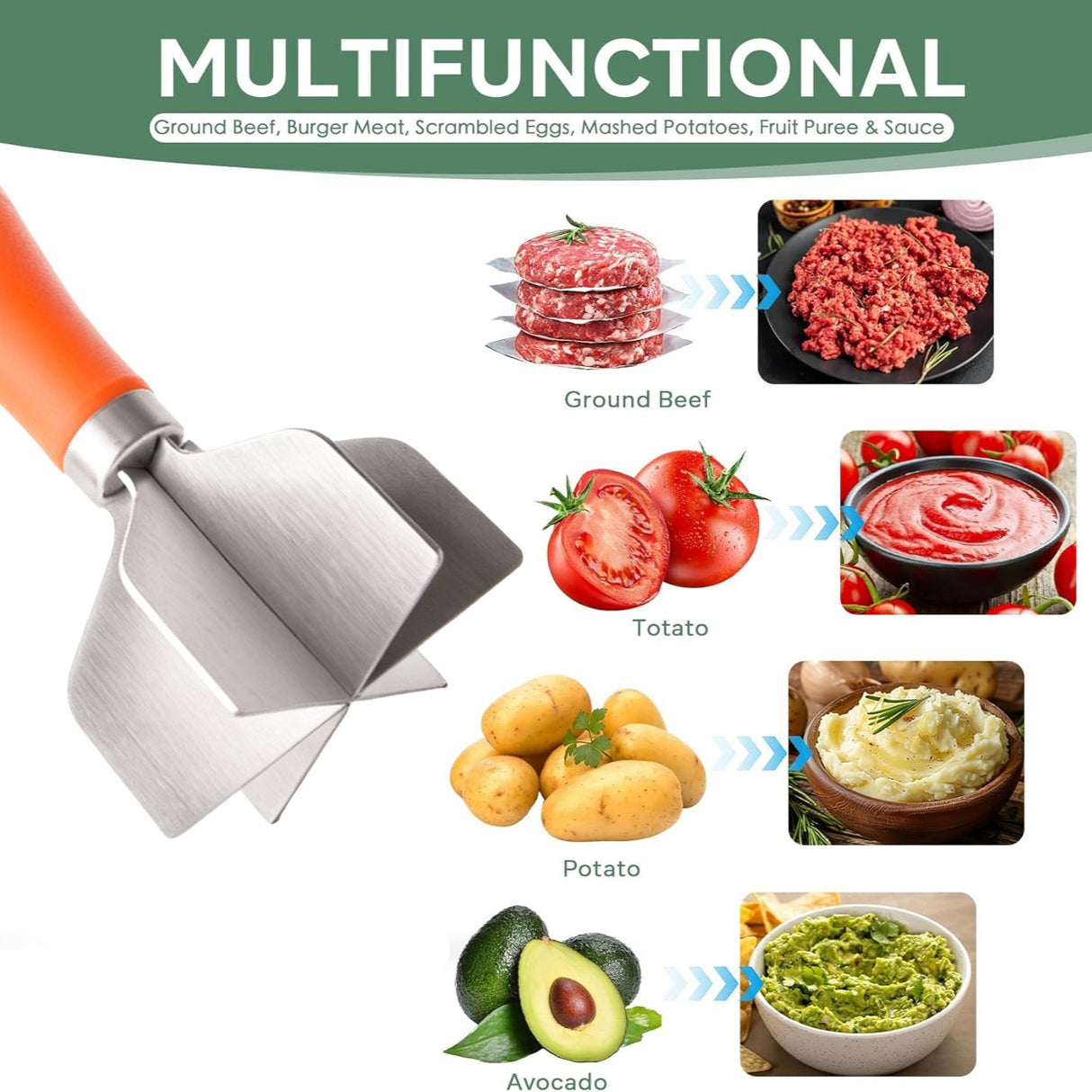 304 Stainless Steel Meat Chopper and Ground Beef Masher - 19cm Heat Resistant Kitchen Tool for Aussie Home Cooking and Meal Prep