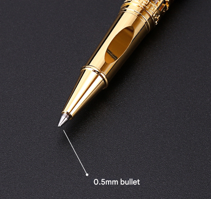 Black Two-piece Set Luxury Retro Dragon Head Signature Pen Gift Set - Full Metal 0.5mm Rollerball Each Set with 2 Spare Refills for Business and Gifting