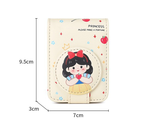 Princess 2 Pack Mini Lipstick Case with Mirror Cute Design Small Makeup Pouch 9.5cm for Handbag Travel Portable Storage