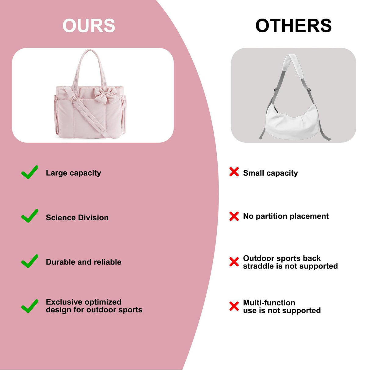 Brown Women's Quilted Puffer Tote Bag Large Capacity Lightweight Bow Handbag with Shoulder Strap 42cm for Gym Travel & Baby Care
