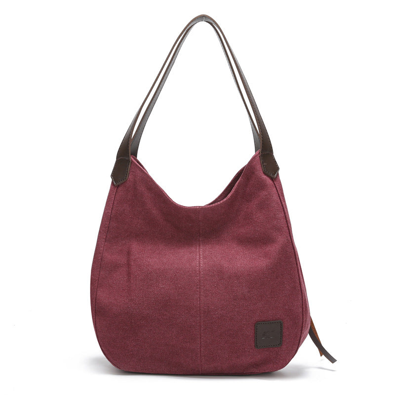 Purple Women's Canvas Hobo Handbag Multi-Compartment Shoulder Tote Bag Minimalist Casual Purse 30cm for Work Shopping & Travel