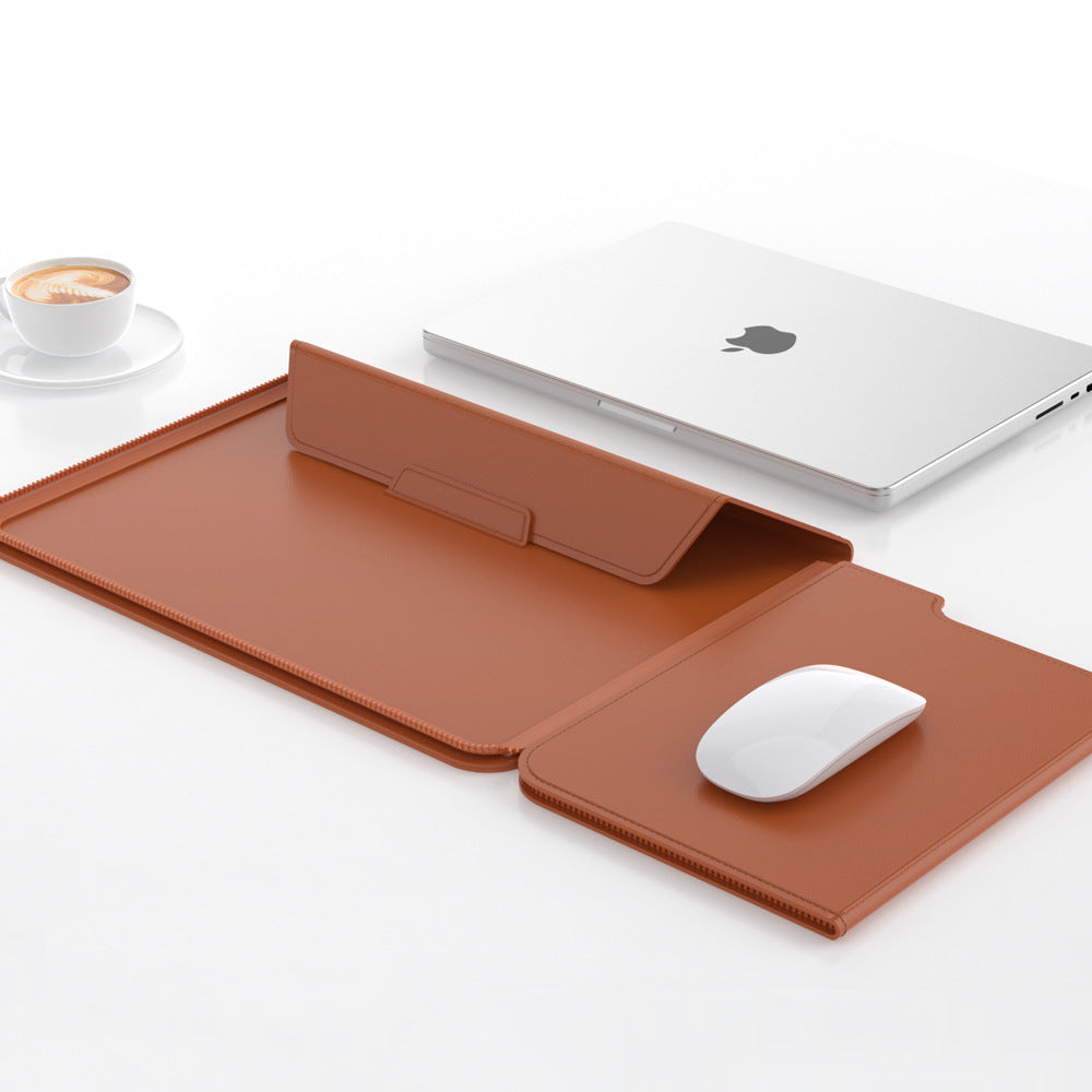 3-in-1 Detachable PU Leather Laptop Sleeve with Ergonomic Stand & Mouse Pad(brown 13/14 inch)