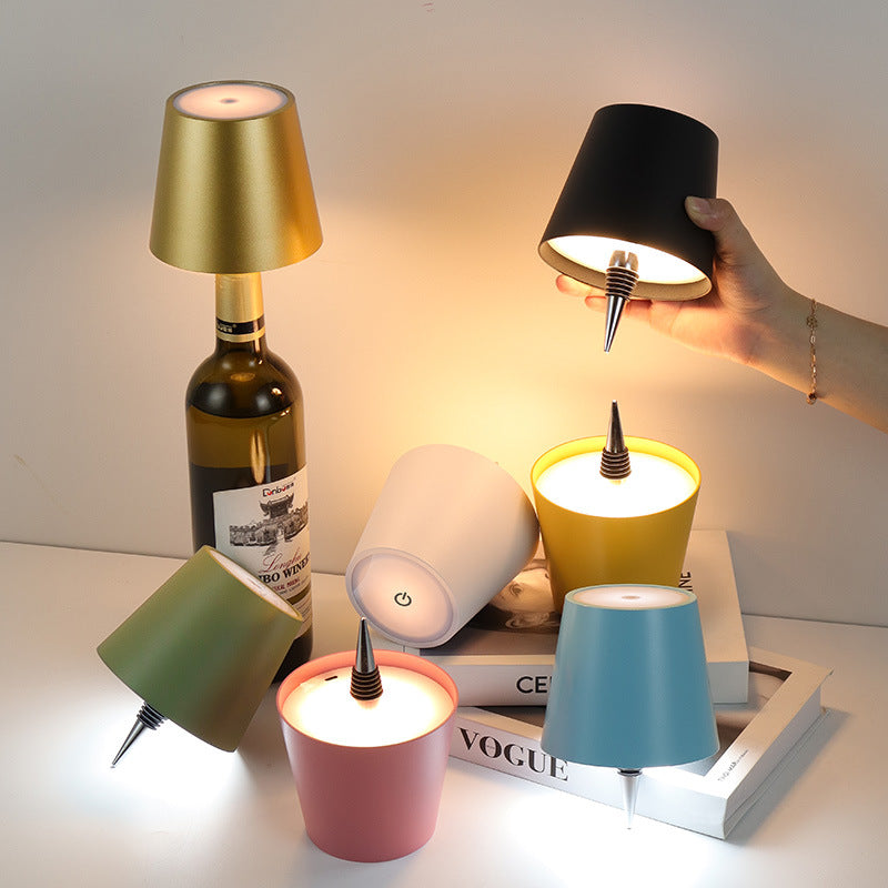 Black Cordless Tri-Color Wine Bottle LED Lamp