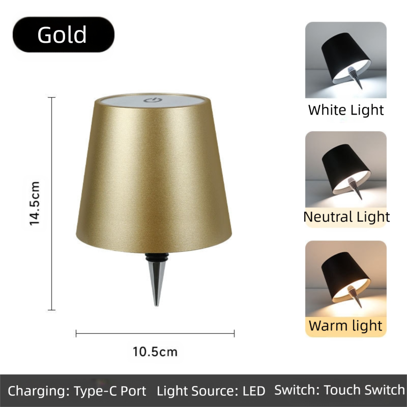 Gold Cordless Tri-Color Wine Bottle LED Lamp