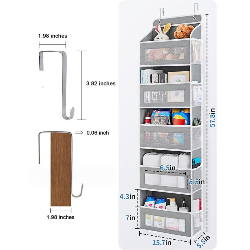 5-Tier Grey Over The Door Organizer – Heavy-Duty Hanging Storage (15.7in x 5.5in) with Anti-Tilt Design for Nursery, Pantry & Dorm