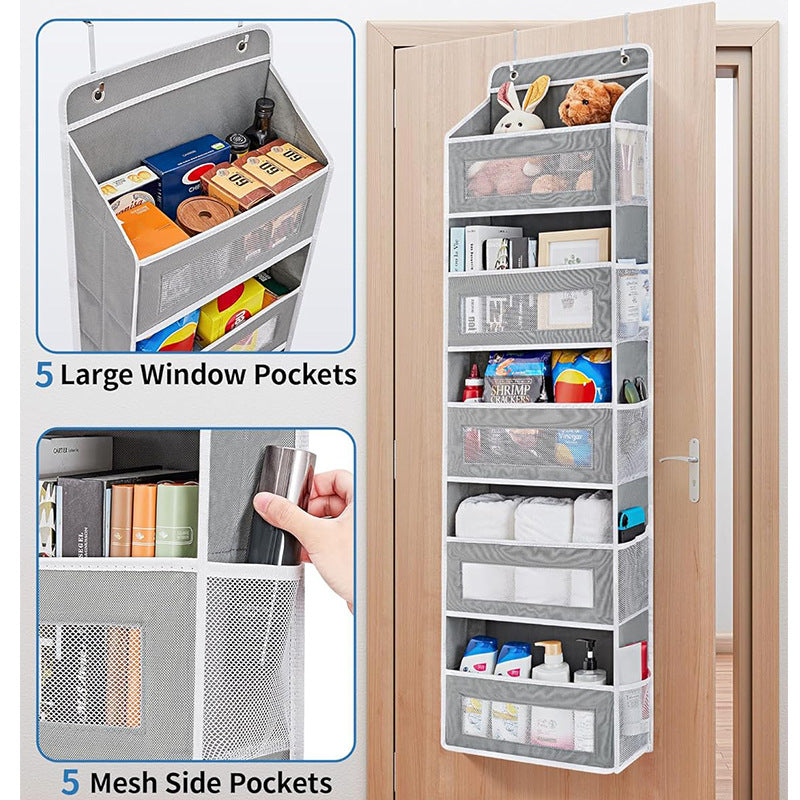 5-Tier Grey Over The Door Organizer – Heavy-Duty Hanging Storage (15.7in x 5.5in) with Anti-Tilt Design for Nursery, Pantry & Dorm