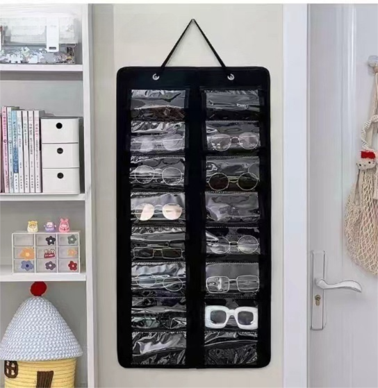 16 Slot Black Felt Hanging Sunglass Organizer(40 * 80 CM) – Foldable Wall Mount Eyewear Storage Rack