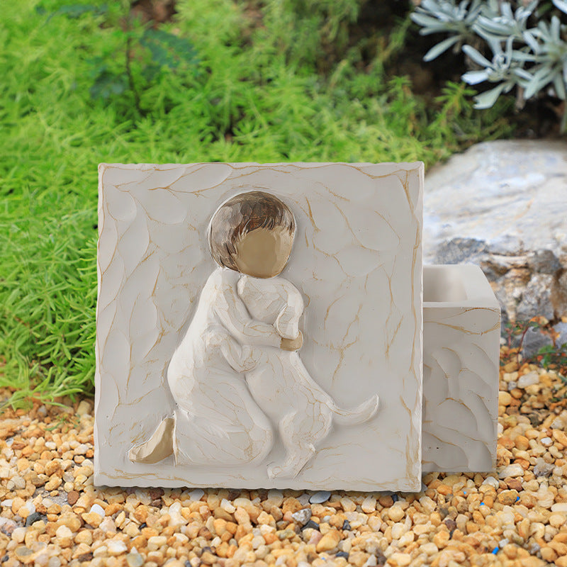 Resin Pet Urn Keepsake Box(8.5*8.5*5.3CM) – Child Hugging Dog Cremation Memorial