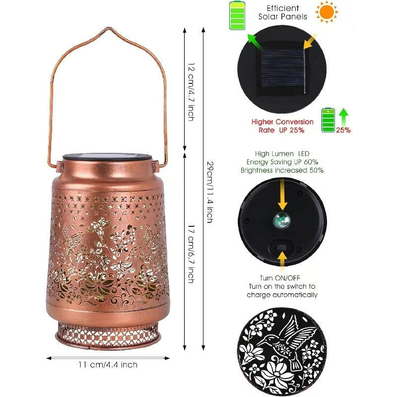 Decorative Solar Hummingbird Lantern(11x11x17CM) - Waterproof Hanging Iron Art Outdoor Projection Light for Garden and Patio (Up to 12 Hrs Illumination)