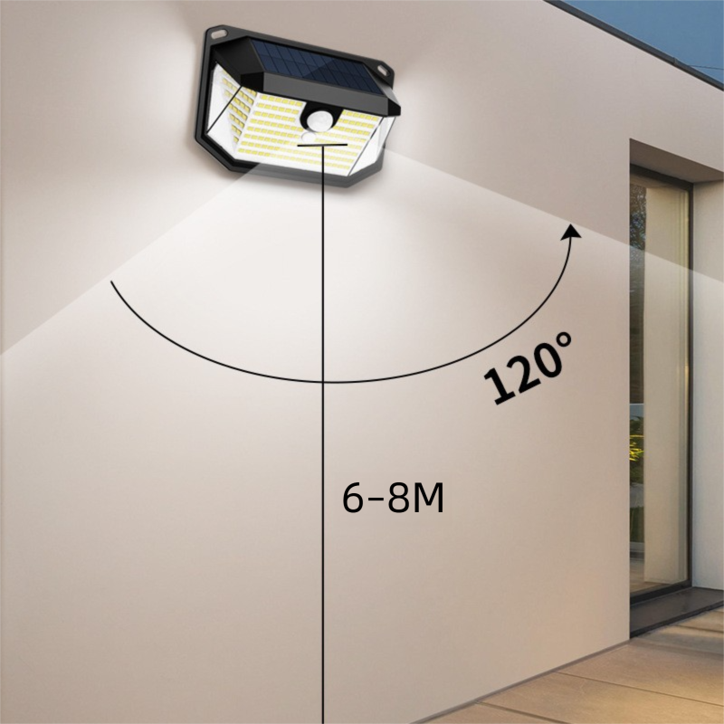 2-Pack Solar Motion Sensor Wall Light(178-Bead LED) - 3 Lighting Modes, IP64 Waterproof, Three-Sided Wide-Angle Lighting for Outdoor Security and Garden Lighting