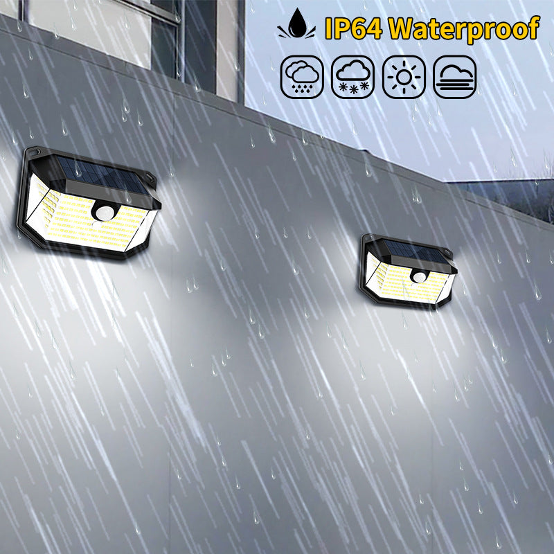 2-Pack Solar Motion Sensor Wall Light(388-Bead LED) - 3 Lighting Modes, IP64 Waterproof, Three-Sided Wide-Angle Lighting for Outdoor Security and Garden Lighting