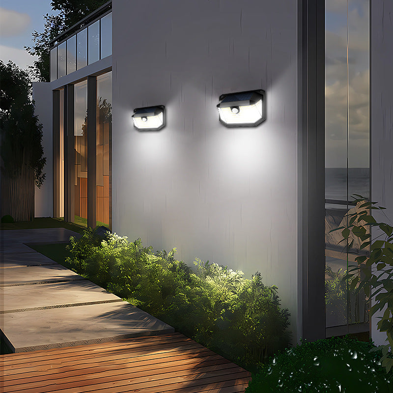2-Pack Solar Motion Sensor Wall Light(388-Bead LED) - 3 Lighting Modes, IP64 Waterproof, Three-Sided Wide-Angle Lighting for Outdoor Security and Garden Lighting