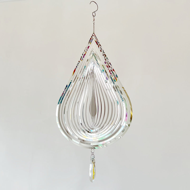 3D Silver Stainless Steel Rose Water Drop Wind Chime (25x26CM) - Mirror Reflective Hanging Garden Art and Outdoor Decoration
