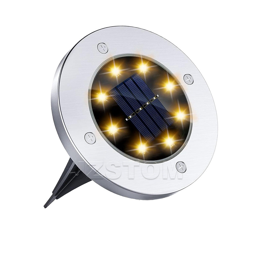 4-Pack Classic Large 8 LED Solar In-Ground Yellow Light Set (12 x 12 x 13 cm) - Stainless Steel Waterproof Garden Spike Lamps for Lawn & Pathway