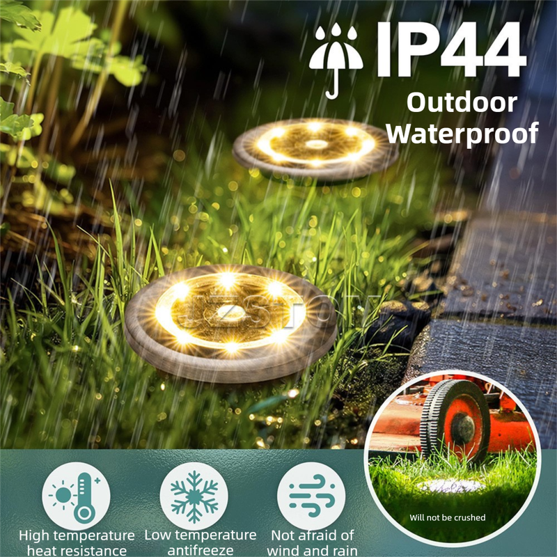 4-Pack Classic Large 8 LED Solar In-Ground Yellow Light Set (12 x 12 x 13 cm) - Stainless Steel Waterproof Garden Spike Lamps for Lawn & Pathway