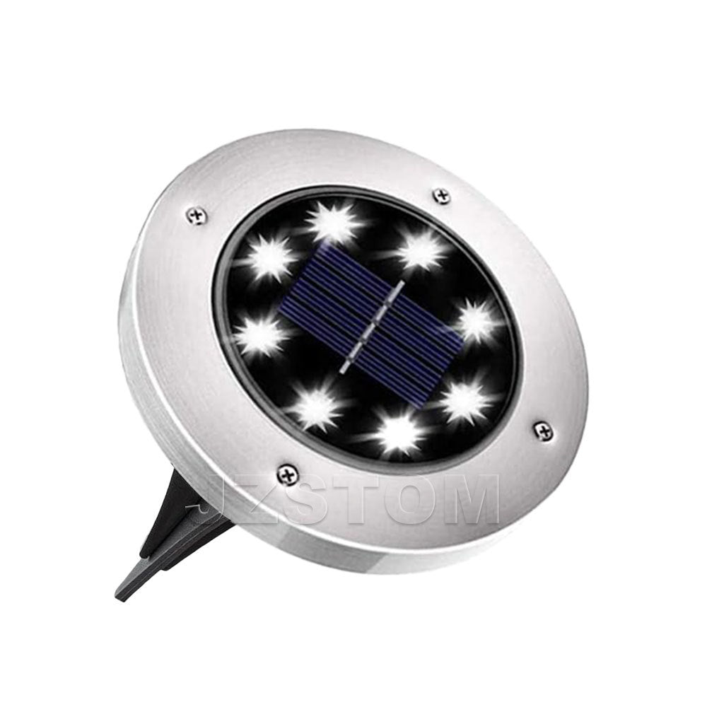 4-Pack Classic Large 8 LED Solar In-Ground White Light Set (12 x 12 x 13 cm) - Stainless Steel Waterproof Garden Spike Lamps for Lawn & Pathway