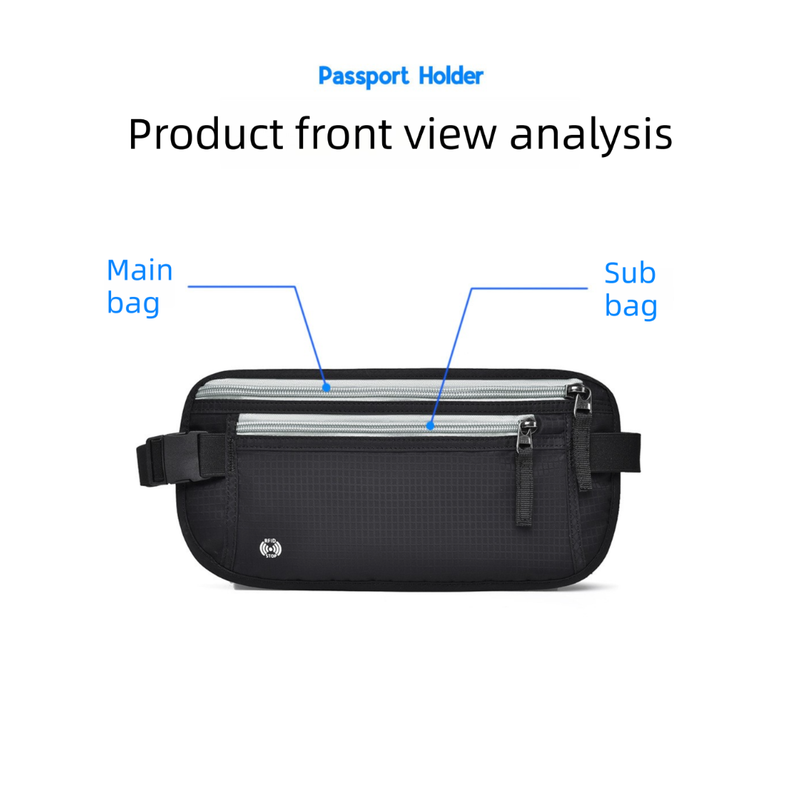 Black RFID Blocking Slim Anti-Theft Fanny Pack for Outdoor Travel - Hidden Money Belt for Passport, Documents & Cash