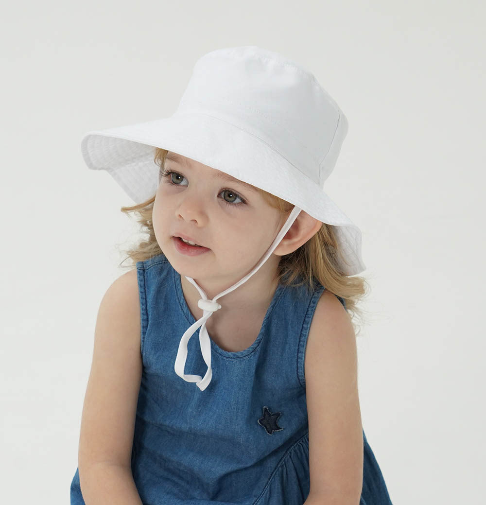 2-Pack White Kids Sun Hat and Travel Beach Fisherman Cap(S Size for Head Circumference 48-50) - Breathable UV Protection Cap
