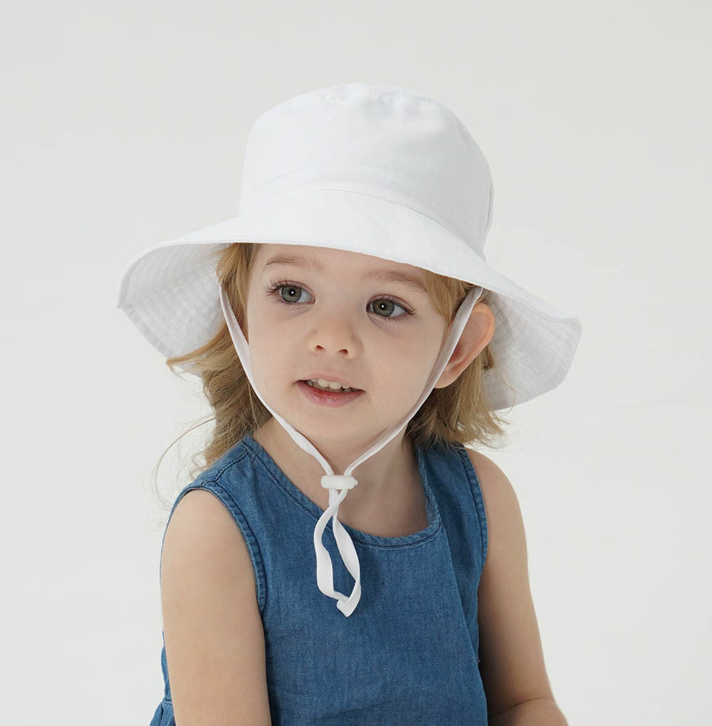 2-Pack White Kids Sun Hat and Travel Beach Fisherman Cap(S Size for Head Circumference 48-50) - Breathable UV Protection Cap