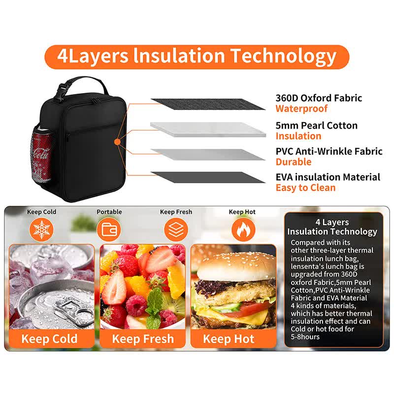 Light Grey Portable Insulated Lunch Bag - Oxford Cloth Handheld Meal Prep Tote, Large-Capacity Square Upright Design for School Office