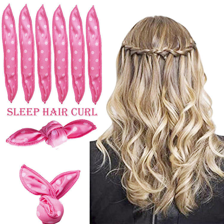 20-Pack Pink Polka Dot Bow Sponge Hair Rollers Set - Soft Sleep Pillow Lazy No-Heat Curler for Heatless Loose Curls Hair Style