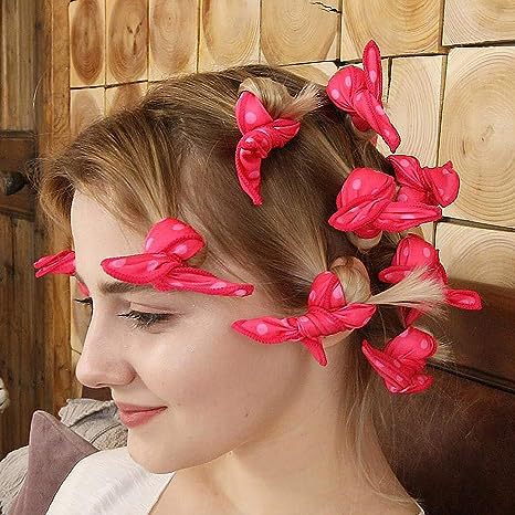 20-Pack Pink Polka Dot Bow Sponge Hair Rollers Set - Soft Sleep Pillow Lazy No-Heat Curler for Heatless Loose Curls Hair Style