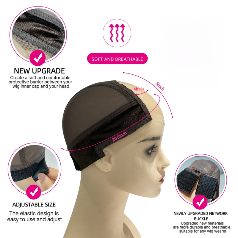 2-Pack Dark Brown U-Part Open-Ear Wig Cap with 4x5 Inch Double Velvet Lace - Comfort & Stability, for Wig Making and Secure Wear