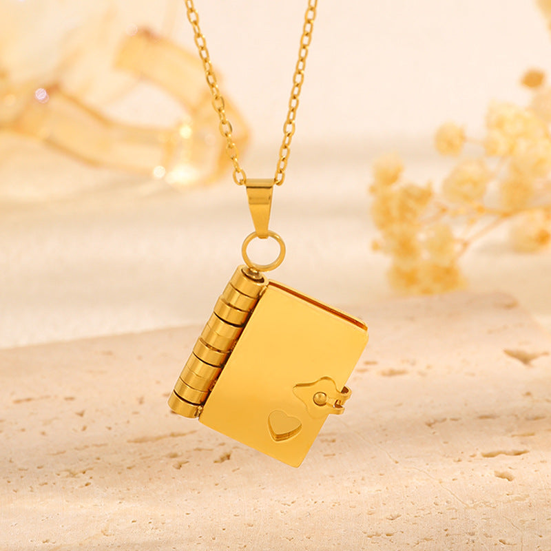 Gold Titanium Steel Fading-Resistant Envelope Locket Necklace - Openable Love Letter Pendant for Couples